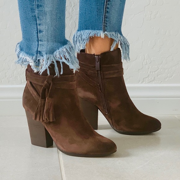 Texas Brown Suede Dangling Tassels Ankle Bootie - Picture 5 of 7